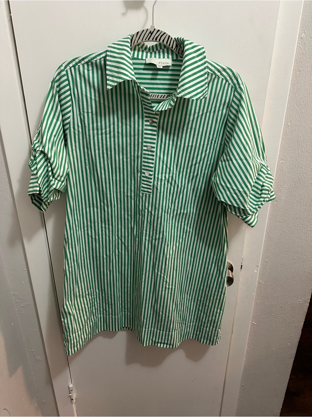 Pinch Green and White Striped Casual Button-Down Shirt